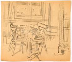 Szilvesztri jelzéssel: Gyermek kiságyban. Ceruza, papír. 30x25 cm