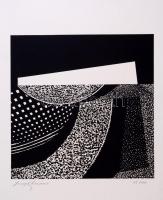 Joseph Kádár (1936-2019): Geometrikus kompozíció. Szitanyomat, papír, jelzett, számozott: 45/100 jelzéssel. Hátoldalon a művész pecsétjével. 27x27 cm