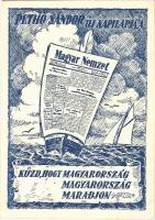 Magyar Nemzet. Pethő Sándor új napilapja / Hungarian daily newspaper advertising art postcard + 1938 Kassa visszatért So. Stpl.