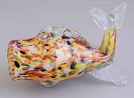 Festett üveg hal formájú váza, hibátlan, m: 14 cm