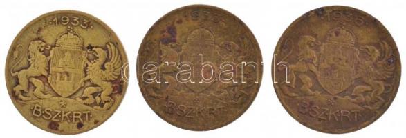 1933. "BSZKRT / Kisszakaszjegy" Cu (3x) T:2-