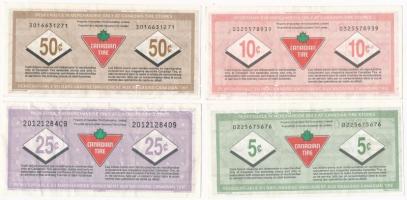 Kanada 2005-2009. 5c + 10c + 25c + 50c "Canadian Tire Corportaion Limited" vásárlási utalv...