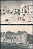 1945 össz. 21 db fotó a romos Sopronról, különböző helyszínekről (Orsolya tér, Kőfaragó tér, Mátyás király utca, Várkerület, Lenck-Ház stb.), vasúti szerelvény roncsokról, GYSEV Igazgatóság épületéről, romeltakarításról. Későbbi előhívások, többségében feliratozott, kisebb részben sérült, 13x18 és 18x24 cm közötti méretekben