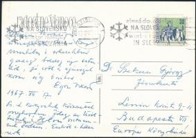 1967 Egri Viktor (1898-1982) szlovákiai magyar író saját kézzel írt üdvözlő képeslapja Szekeres György (1914-1973) újságíró, műfordító, az Európa Kiadó főszerkesztője részére, aláírásával.