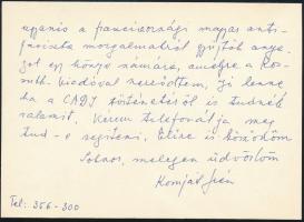 1971 Komját Irén (1895-1982) újságíró, egyetemi tanár, Komját Aladár feleségének saját kézzel írt le...