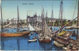 1913 Pola, Pula; Riva / port, fishing ships / halászhajók (Rb)