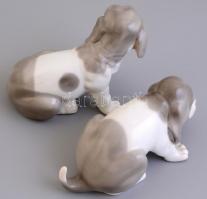 Porcelán  kutya, 2 db, kézzel festett, jelzés nélkül, kis kopásnyomokkal, h: 13 cm