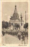 1915 Radom, Russische Kirche / Russian church, soldiers with POWs + K.u.K: Etappenpostamt Radom + M. kir. 3. népf. hadt. Menetezred Tersztyánszky különítménye