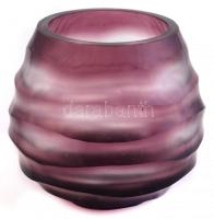 Venini jelzéssel lila üveg váza, kis kopásnyomokkal, d: 9 cm