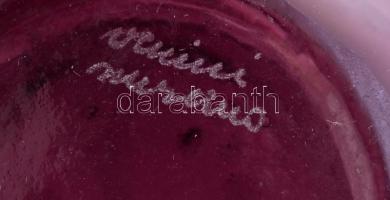 Venini jelzéssel lila üveg váza, kis kopásnyomokkal, d: 9 cm