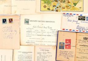 Vegyes papírrégiség tétel: tucatnyi számla, irat, bizonyítvány, stb