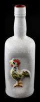 Kakasos kerámia palack, repesztett mázas, kézzel festett, jelzett, m: 28 cm