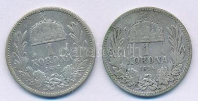 1893KB-1894KB 1K Ag "Ferenc József" (2xklf) T:3 Adamo K5