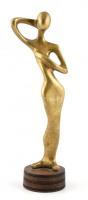 Nyújtózkodás, jelzetlen bronz figura, fa talapzaton, m (talapzattal együtt): 33 cm