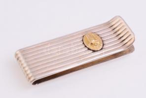 Ezüst (Ag.) pénzcsipesz, jelzett, 18K aranyozott plasztkus lófej díszítéssel, jelzett, 4,5x1,5 cm, 14,59 g