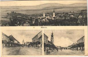 Miava, Myjava; látkép, Fő utca, templom / general view, main street, church (b)