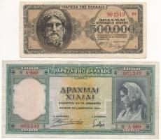 Görögország 1939. 1000Dr + 1944. 500.000Dr T:III Greece 1939. 1000 Drachmai + 1944. 500.000 Drachmai C:F Krause P#110, P#126