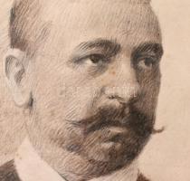 Mihalovits Miklós (1888-1960): Férfi portré. Ceruza, papír, jelzett, üvegezett keretben, 14,5×10 cm