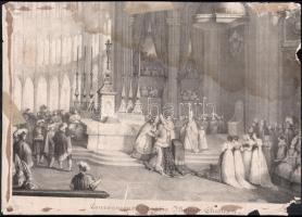 cca 1800 X. Károly koronázása / vue des environs Frescati kétoldalas kőnyomat. szakadozott szélekkel...