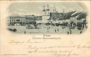 1899 (Vorläufer) Marosvásárhely, Targu Mures; Fő tér, takarékpénztár / main square, savings bank