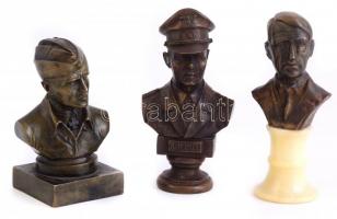 Hitler, Rommel, stb., 3 db bronz szobor, m: kb. 10 cm