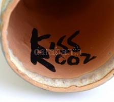 Kiss Roóz Ilona (1920-2010): Lány virággal, Mázas kerámia, kézzel festett, jelzett, hibátlan, m: 18 ...