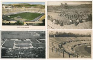 6 db főleg RÉGI sport motívum képeslap: európai stadionok és szobrok / 6 mostly pre-1945 sport motive postcards: European stadiums and statues