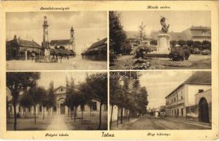 1944 Tolna, Szentháromság tér, Hősök szobra, emlékmű, Polgári iskola, Régi laktanya (EK)