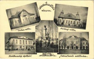 1940 Jászárokszállás, Csuka villa, Surányi villa, Hősök szobra, emlékmű, Birtokossági épület, Csörsz vezér szálloda. Bagi Lipót kiadása. Takács felvételei (EK)