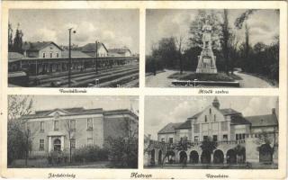 1935 Hatvan, Vasútállomás, Hősök szobra, emlékmű, Városháza, Járásbíróság (fl)