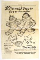 1925 Jeges Ernő (1898-1956): 10 mesekönyv 68.000 koronáért. Kapható a Tündérvásár kiadóhivatalában. ...., reklám grafika, újságkivágás, hajtásnyomokkal, kissé foltos, kis szakadással, 46x31 cm