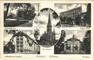 Budapest X. Kőbánya, Rottenbiller kert, Polgári iskola, Városháza, Református templom, Székesfővárosi bérházak (vágott / cut)