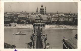 1941 Budapest, Lánchíd, gőzhajó, automobil, Bazilika (EB)