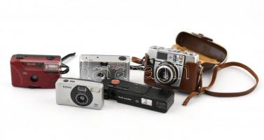 Vegyes fényképező tétel, összesen 5 db, köztük Konica SMini APS, Agfamatic 4000, Agfa Optima, vegyes állapotban / Vintage point&shoot cameras, mixed condition