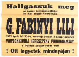 cca 1930 G. Fabinyi Lili választási plakát 64x46 cm