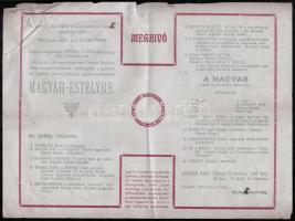 1922 Gyömrő, magyar estély meghívó Horthy István fővédnökségével 31x23 cm Gyűrődéssel