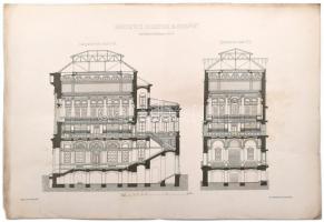 1880 A budapesti egyetemi könyvtár épületének tervrajzai (ép: Szkalniczky és Koch) 4 db nagyméretű r...