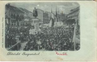 1898 (Vorläufer) Szekszárd, Szegzárd; Fő tér, Garay János-szobor avatási ünnepsége, este. Weltmann Ignác (ázott / wet damage)