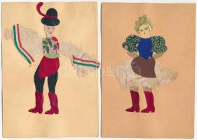 10 db RÉGI motívum képeslap textil rátéttel: népviselet és sport / 10 pre-1945 motive postcards with...