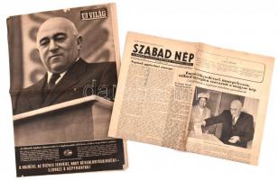 1953. május, Uj Világ és a Szabad Nép 1-1 db lapszáma Rákosi Mátyással a címlapon, hajtásnyommal, Szabad Nép foltos, Uj Világ kissé sérült