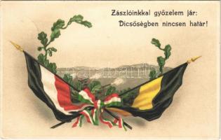 1916 Zászlóinkkal győzelem jár: dicsőségben nincsen határ! / Viribus Unitis propaganda with flags. litho
