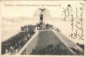 1905 Tiszabecs, Üdvözlet a harcmezőről 1903. szeptember 20. Turul szobor, a Rákóczi-szabadságharc első győztes csatájának emlékoszlopa, kuruc emlékmű (EK)