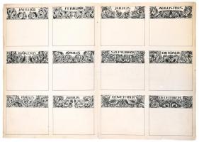 1925 Tussal rajzolt naptár mappa, lap alján és szélén részben ragasztott szakadásokkal, lap szélén k...