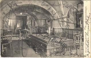 1905 Selmecbánya, Schemnitz, Banská Stiavnica; Metropol szálloda kávéház, belső, biliárd asztal / hotel cafe interior, pool table (EK)
