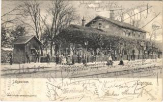 1904 Lipótvár, Újvároska, Leopoldov; vasútállomás, pályaudvar. Özv. Dobner Istvánné kiadása / railway station (EB)