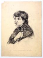 Élesdy István (1912-1987): Fiatal lány portréja, 1956. Szén, papír, jelzett. Lap bal felső sarkában kisebb hiánnyal. 48,5×35 cm