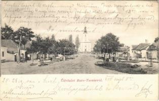1905 Barstaszár, Bars-Taszár, Tesáre nad Zitavou (Taszármalonya, Tesárske Mlynany); utcakép templommal. Brunczlik I. kiadása / street view with church