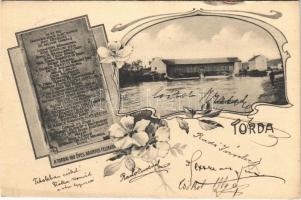 1903 Torda, Turda; A 100 éves Aranyos híd felirata / text of the 100 years old bridge. Art Nouveau, floral (kis szakadás / small tear)