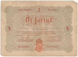1848. 5Ft Kossuth bankó vörösesbarna T:III kis lyuk Adamo G109
