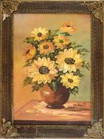 Olvashatatlan jelzéssel: Csendélet. Olaj, vászon. Sérült keretben, 69×48,5 cm